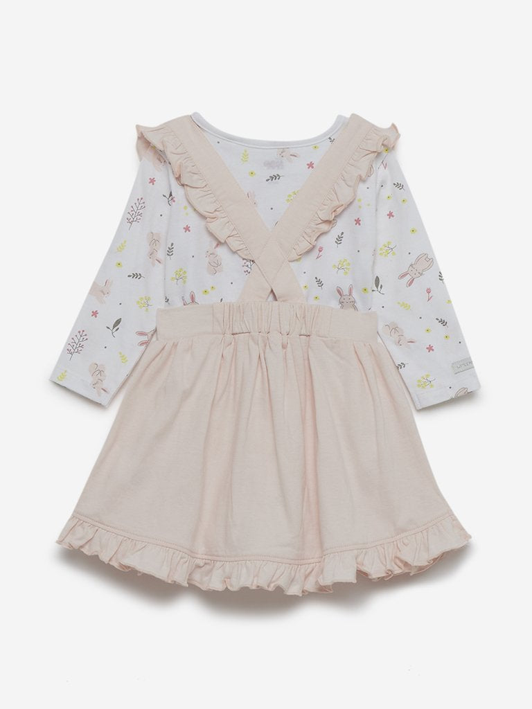Baby HOP Beige Printed T-Shirt And Skirt Set