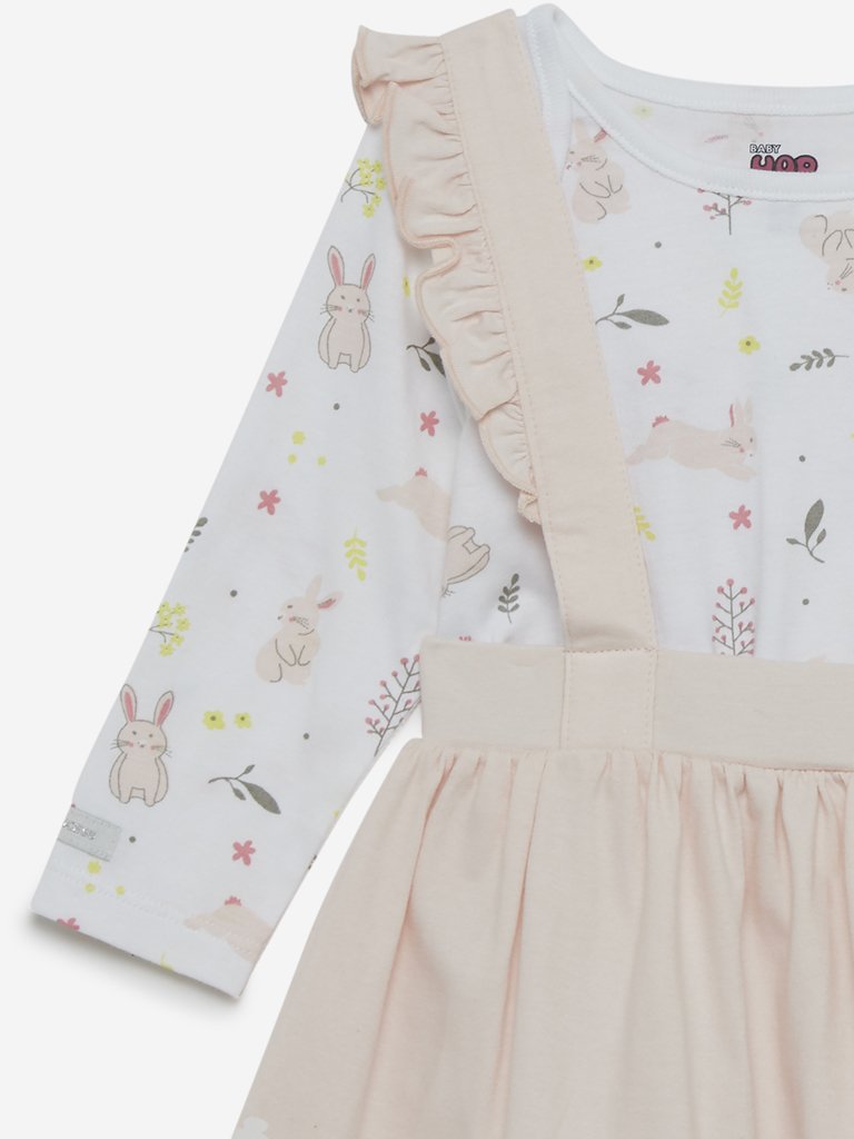 Baby HOP Beige Printed T-Shirt And Skirt Set