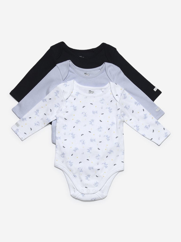 Baby HOP Light Blue Fox Romper Set Of Three