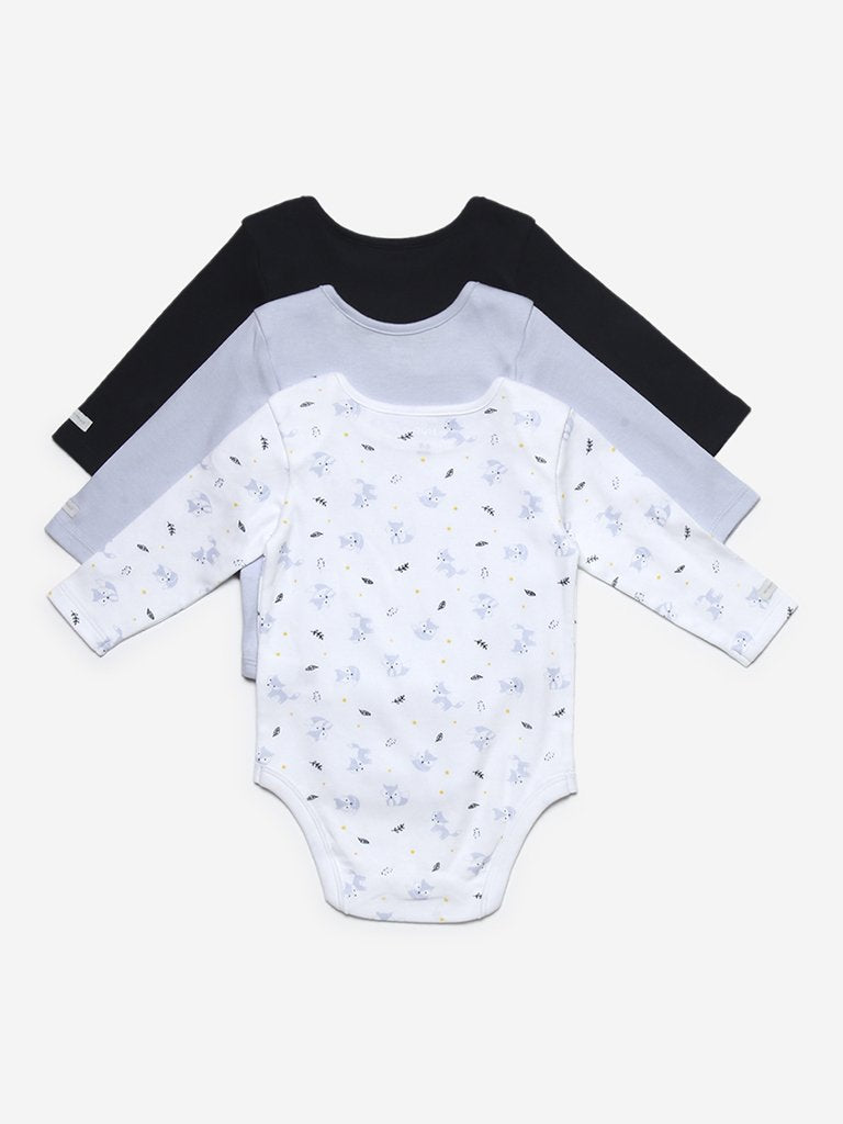 Baby HOP Light Blue Fox Romper Set Of Three
