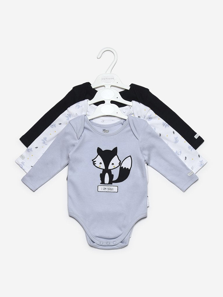 Baby HOP Light Blue Fox Romper Set Of Three