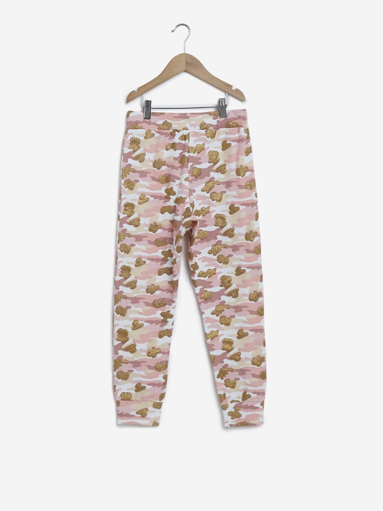 Y&F Kids Pink Camouflage Print Joggers
