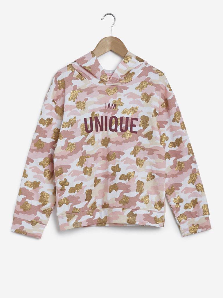 Y&F Kids Pink Camouflage Print Hooded Sweatshirt