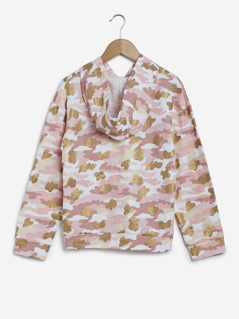 Y&F Kids Pink Camouflage Print Hooded Sweatshirt