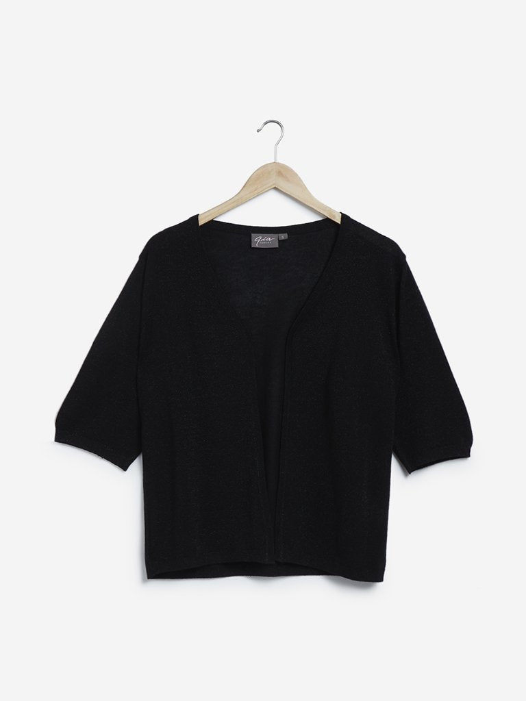 Gia Curves Black Shimmer Detailed Knit Top