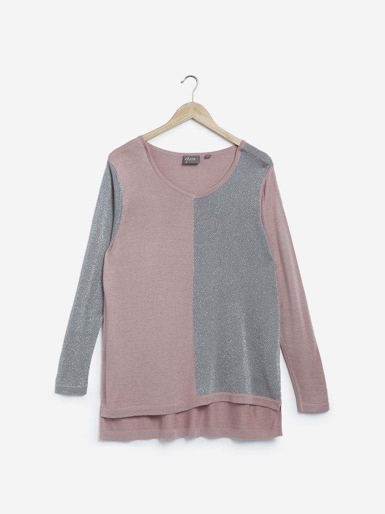 Gia Curves Dull Pink Colour-Blocked High-Low Top