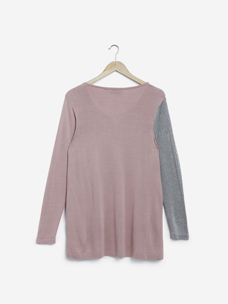 Gia Curves Dull Pink Colour-Blocked High-Low Top