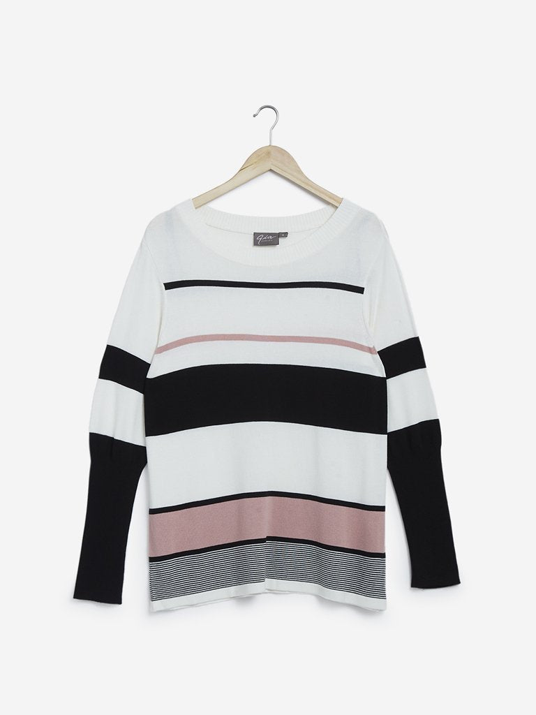 Gia Curves White Stripe Patterned Top