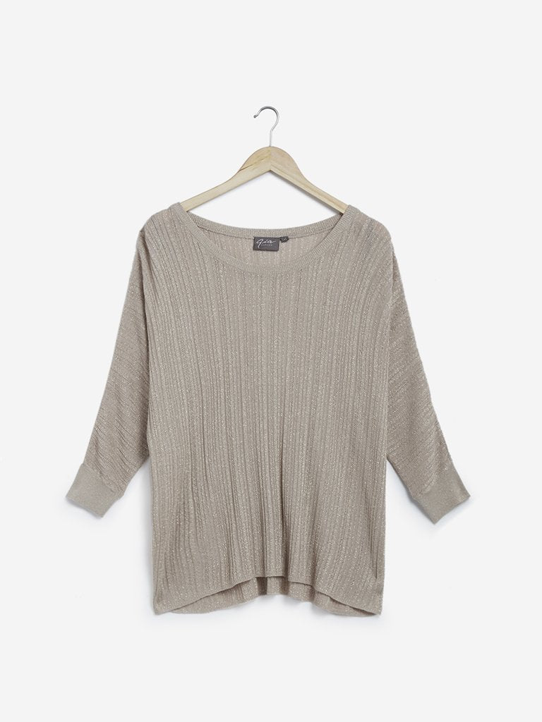 Gia Curves Beige Shimmering Knitted Top