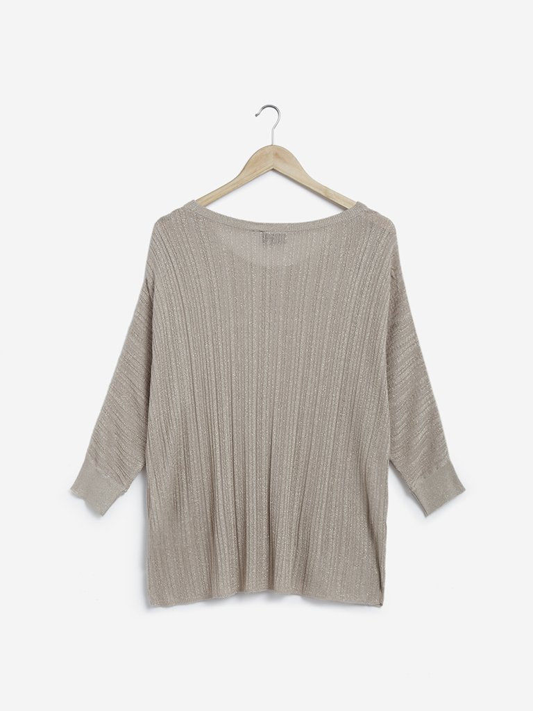 Gia Curves Beige Shimmering Knitted Top