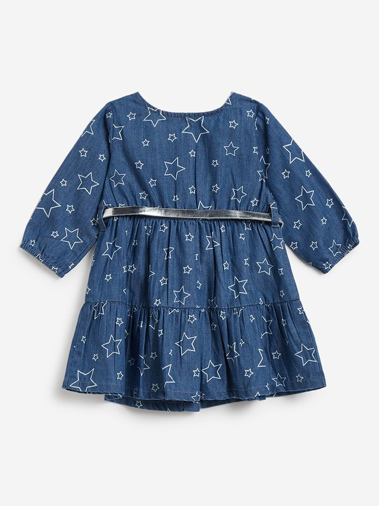 Baby HOP Blue Star Printed Dress with Belt