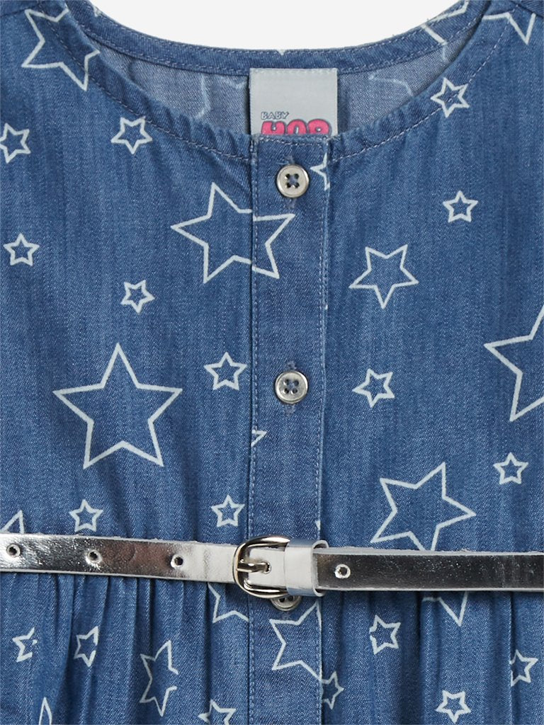 Baby HOP Blue Star Printed Dress with Belt