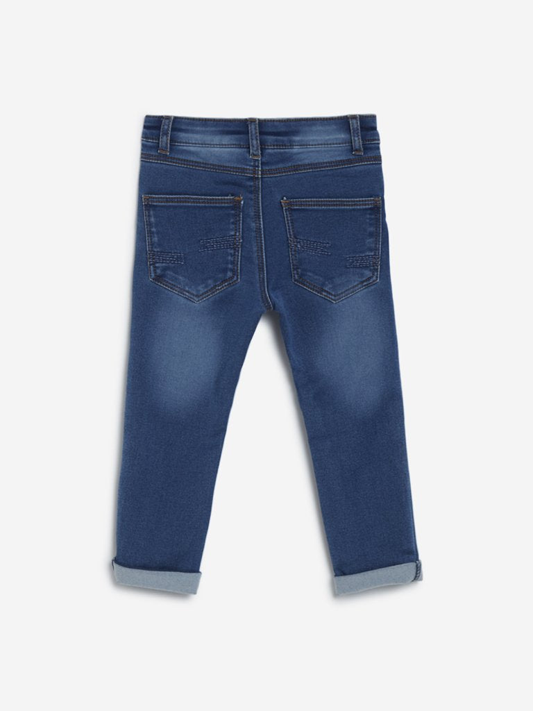 HOP Kids Blue Embroidered Design Jeans