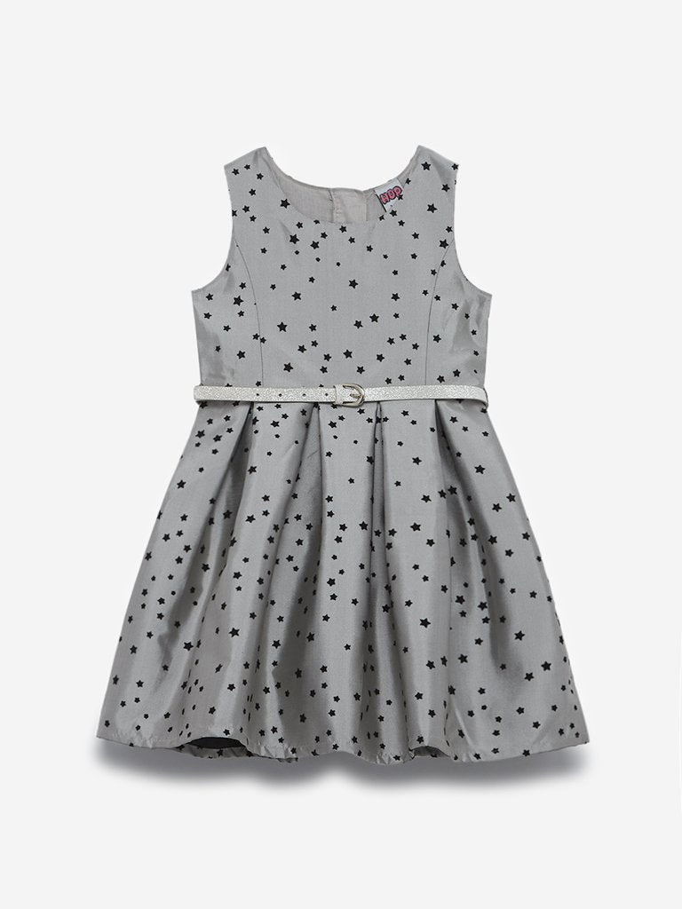 HOP Kids Grey Star Pattern Dress With Belt