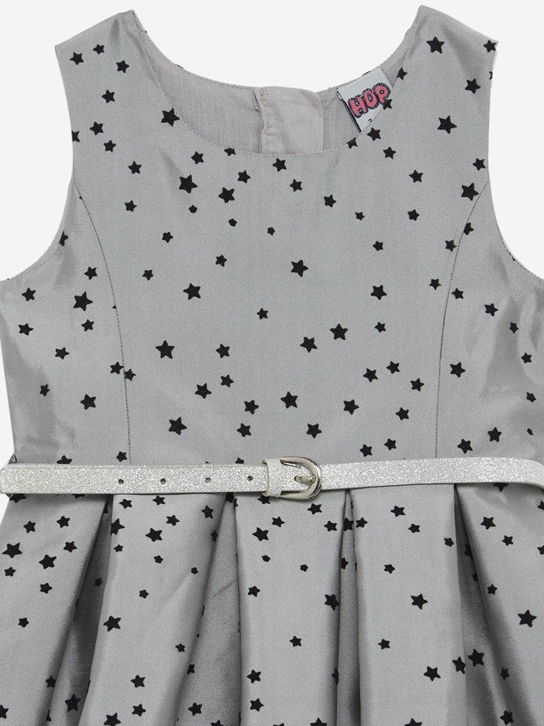 HOP Kids Grey Star Pattern Dress With Belt