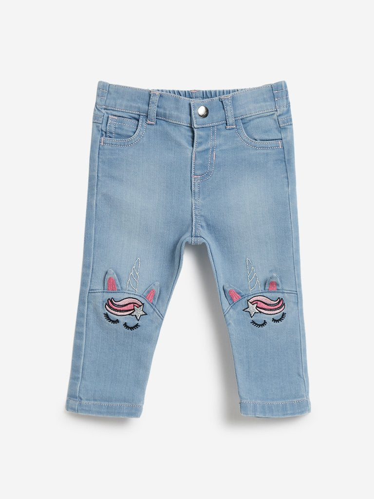 Baby HOP Blue Embroidered Unicorn Jeans