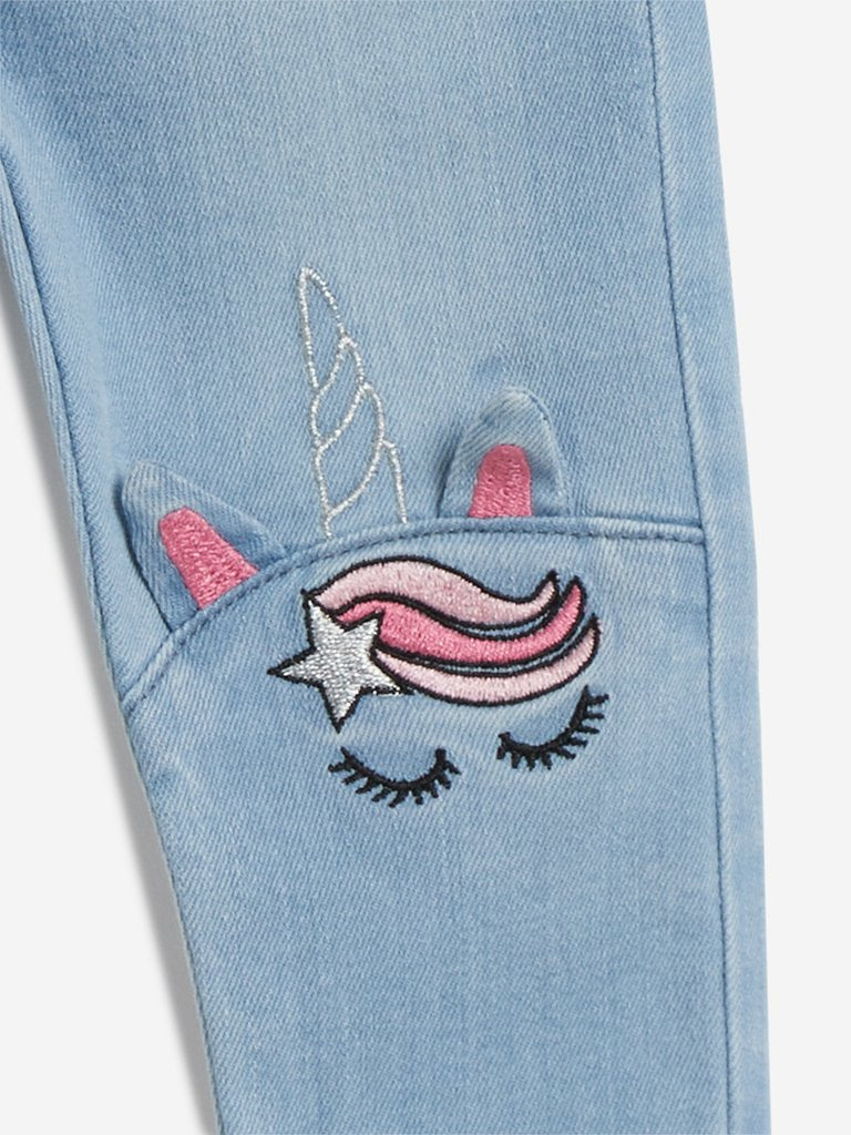 Baby HOP Blue Embroidered Unicorn Jeans