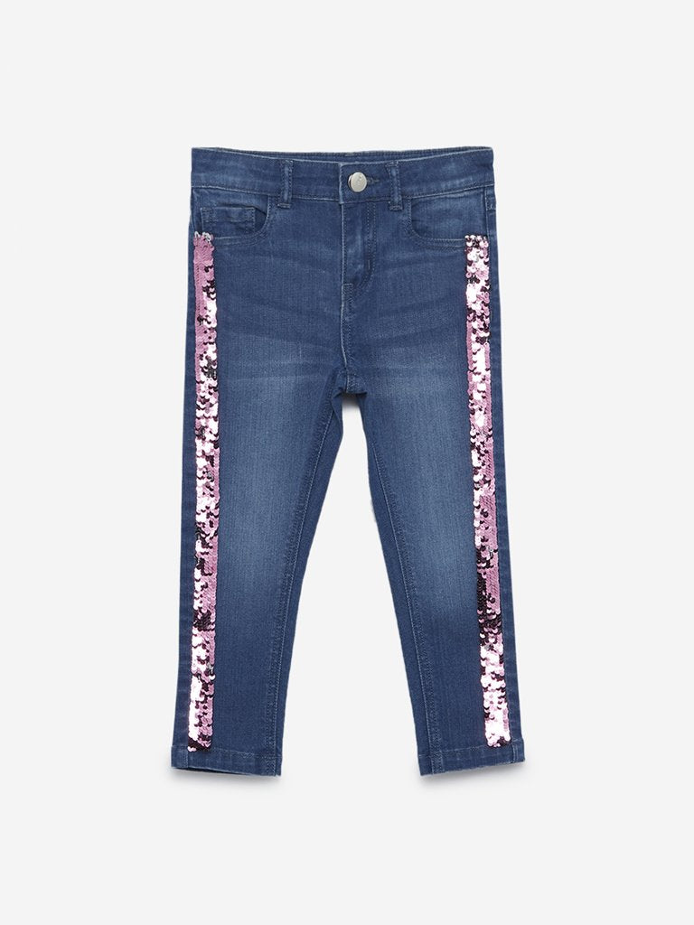 HOP Kids Blue Reversible Sequinned Jeans