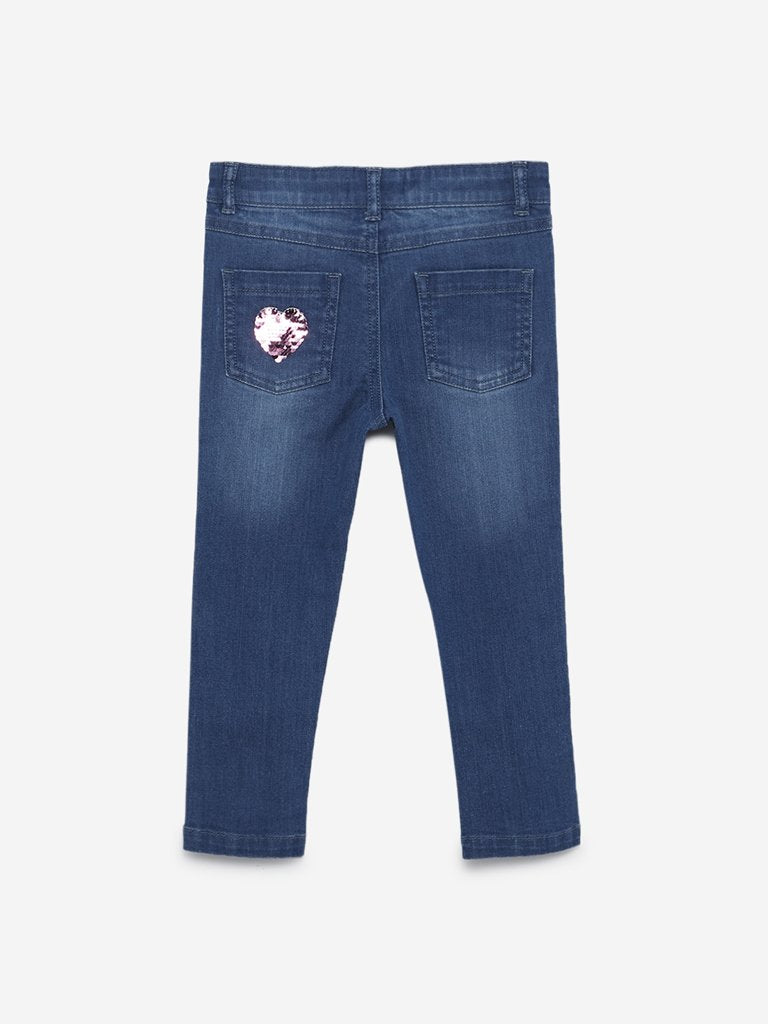 HOP Kids Blue Reversible Sequinned Jeans