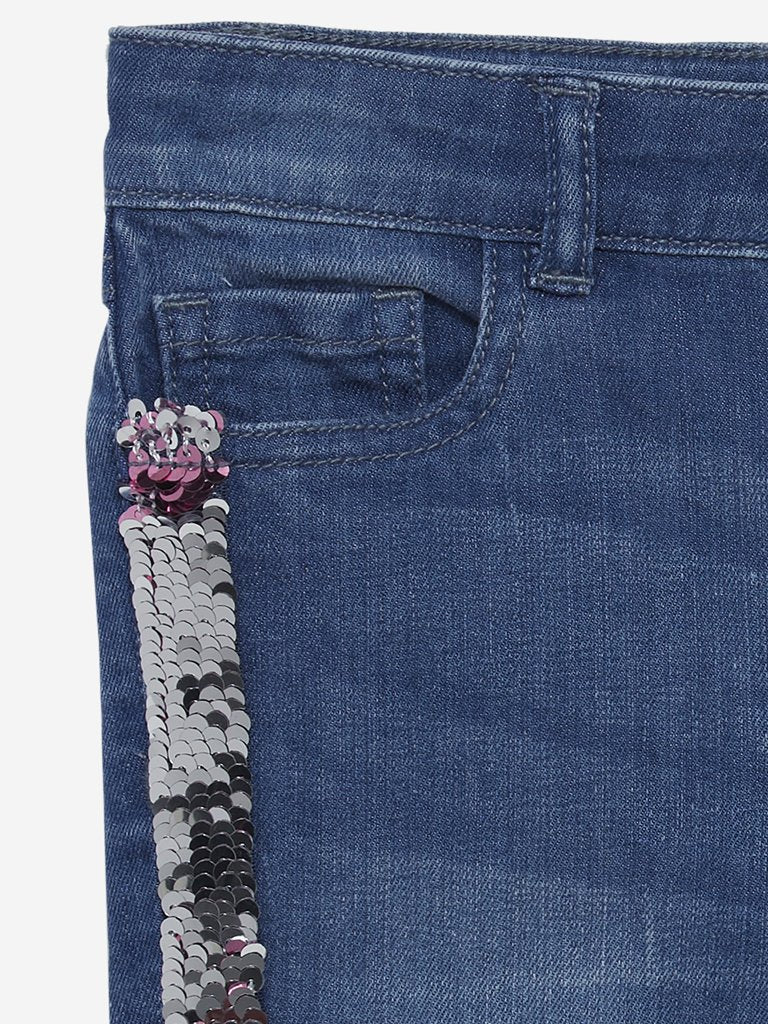 HOP Kids Blue Reversible Sequinned Jeans