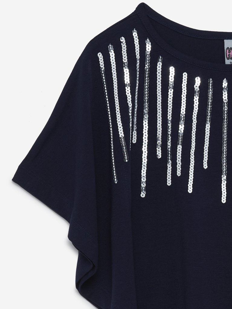 HOP Kids Navy Twinkle Sequinned Top