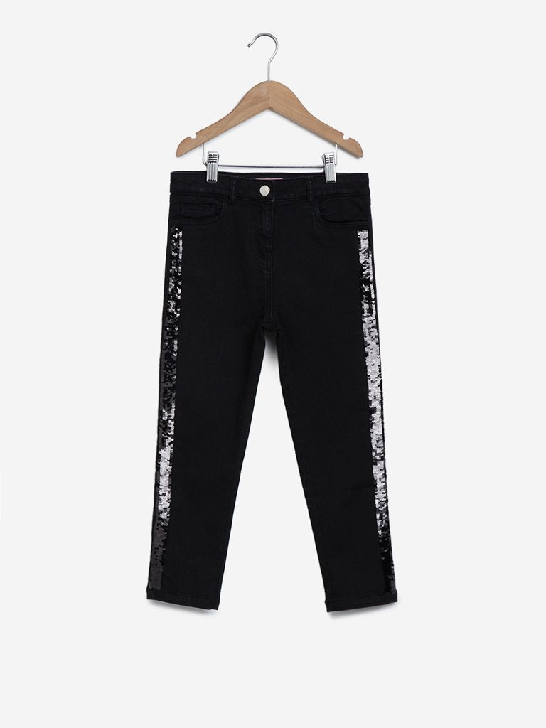 Y&F Kids Black Sequin-Detailed Jeans