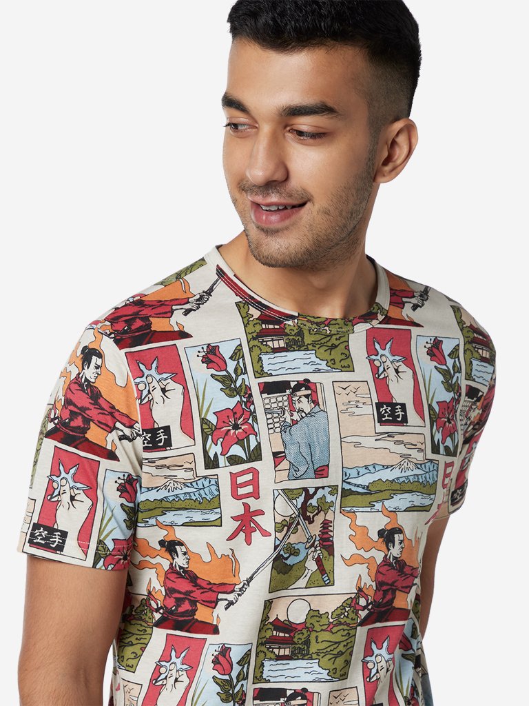 Nuon Multicolour Printed Slim Fit T-Shirt