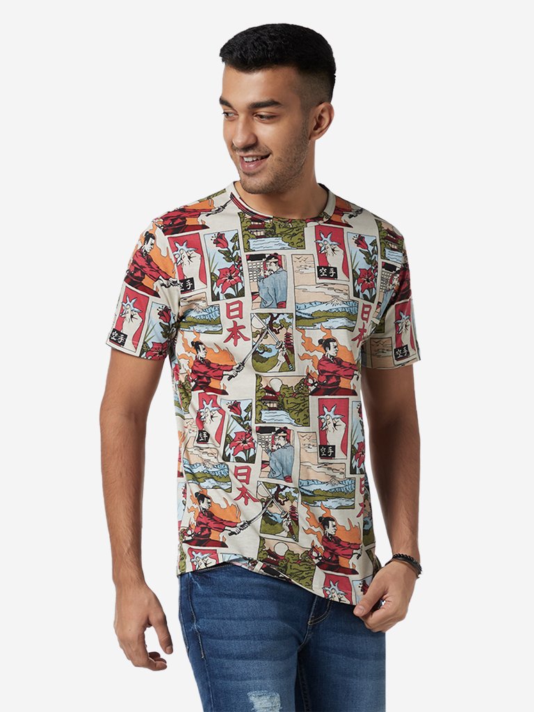 Nuon Multicolour Printed Slim Fit T-Shirt