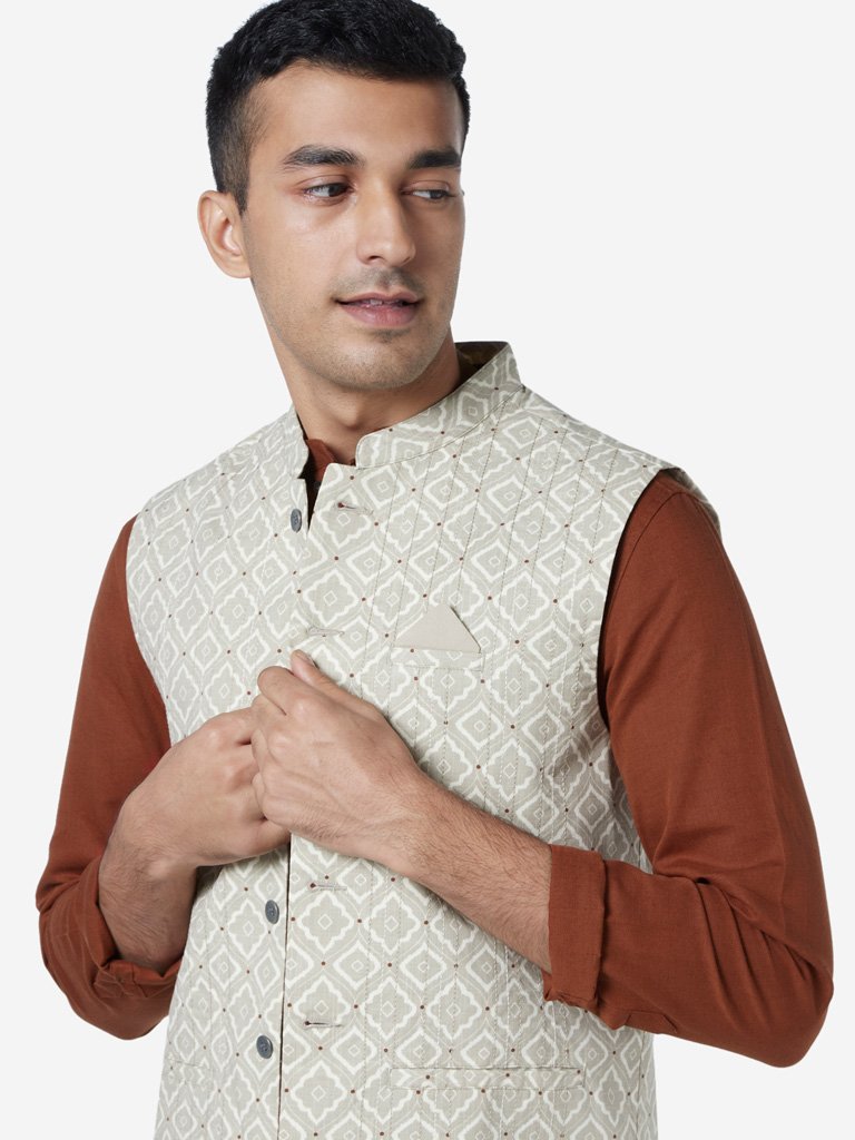 ETA Light Grey Printed Slim Fit Jacket