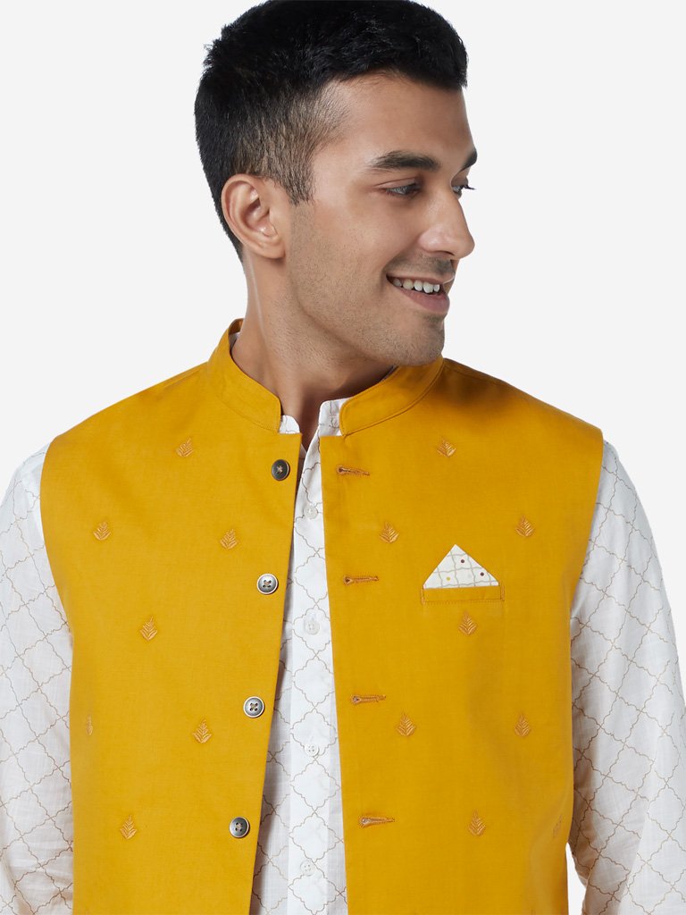 ETA Mustard Embroidered Slim Fit Jacket