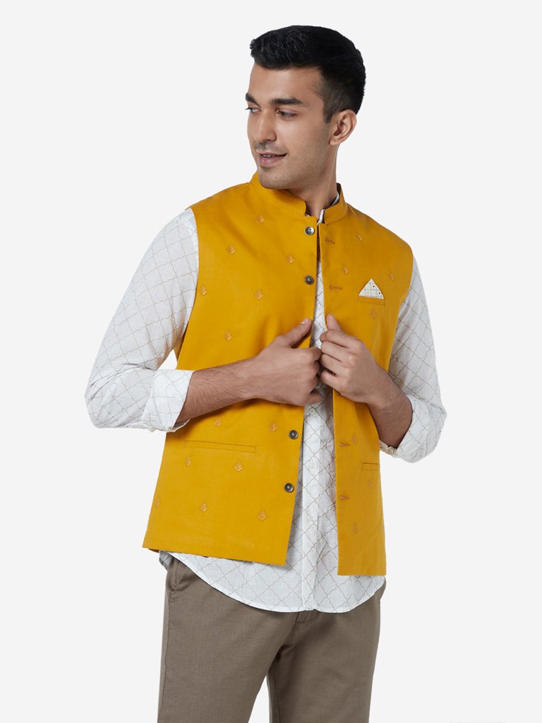 ETA Mustard Embroidered Slim Fit Jacket
