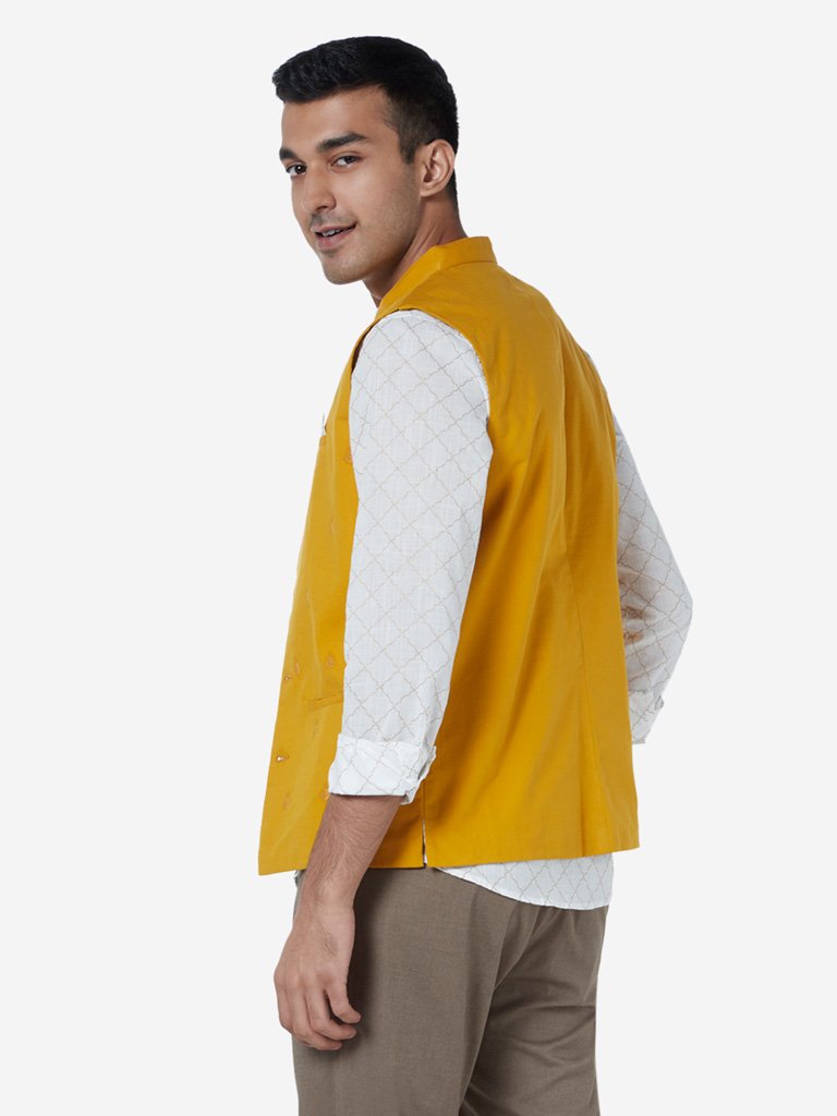 ETA Mustard Embroidered Slim Fit Jacket