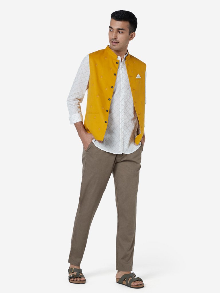 ETA Mustard Embroidered Slim Fit Jacket