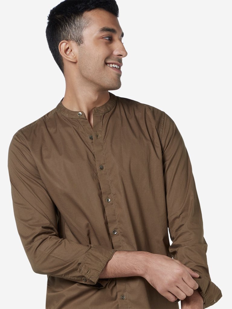 ETA Brown Pure Cotton Resort Fit Shirt