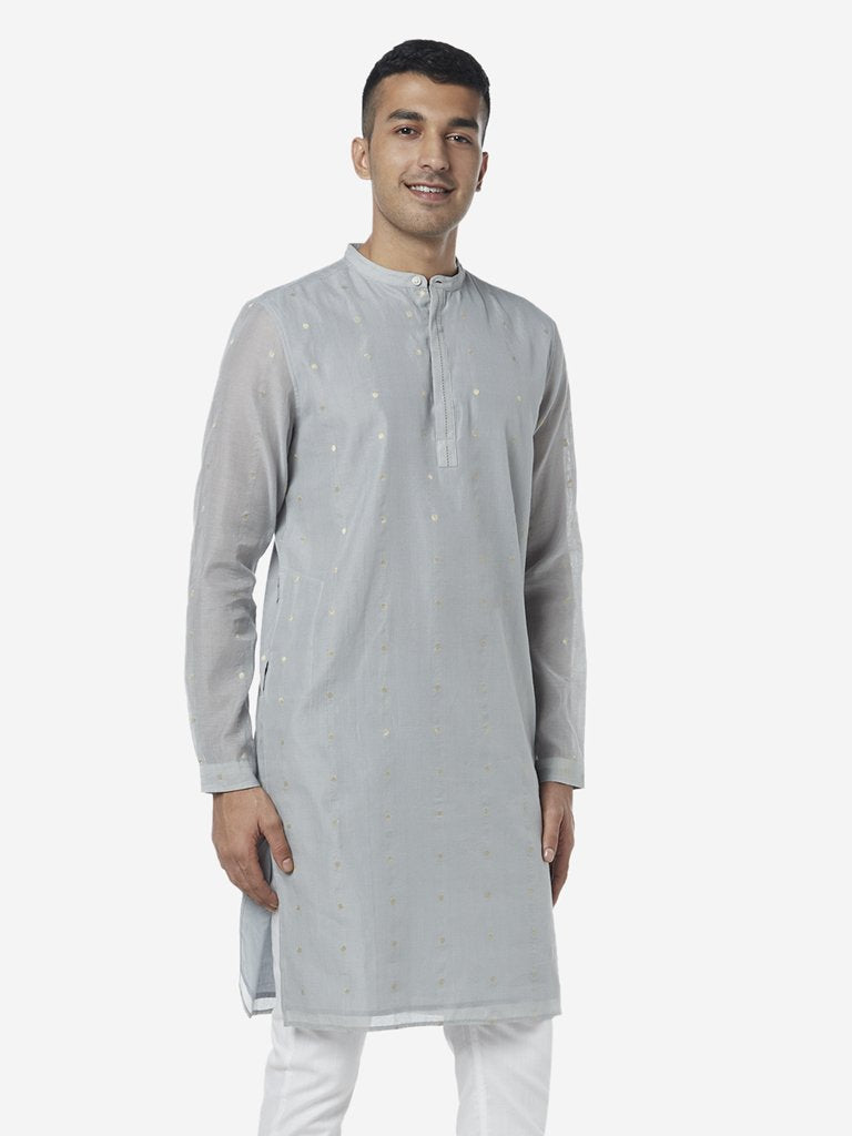 ETA Light Grey Polkadot Resort Fit Straight Kurta