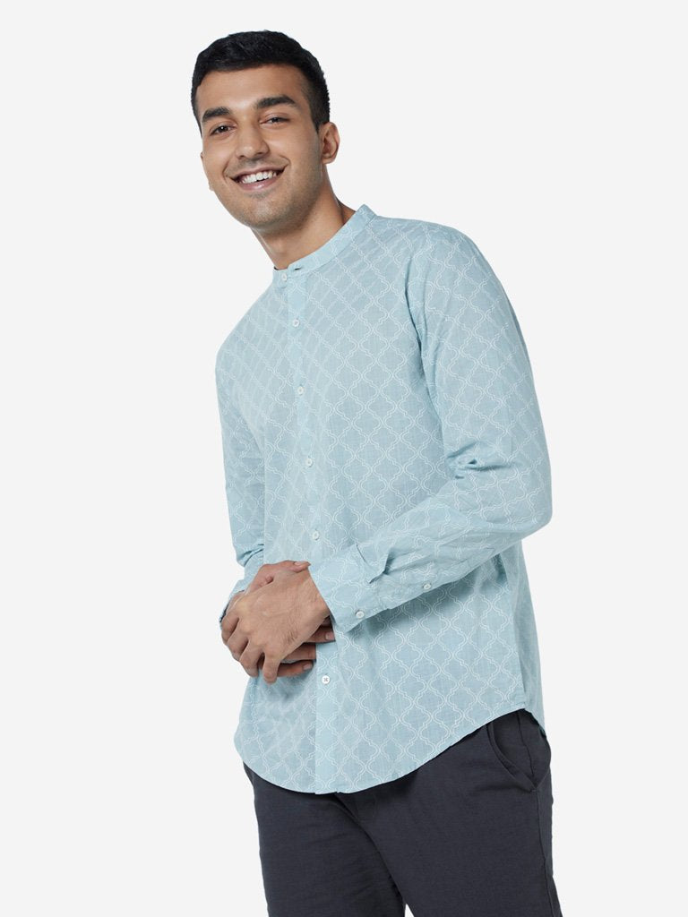 ETA Light Blue Printed Resort Fit Shirt