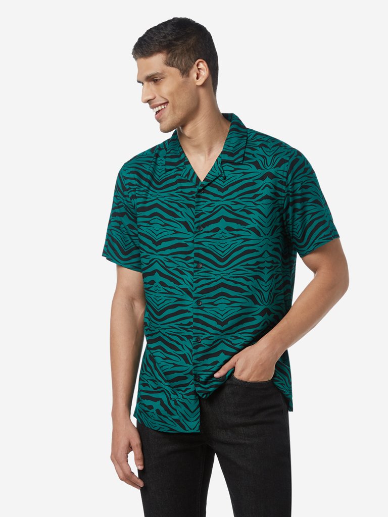 Nuon Green Zebra Print Resort Fit Shirt