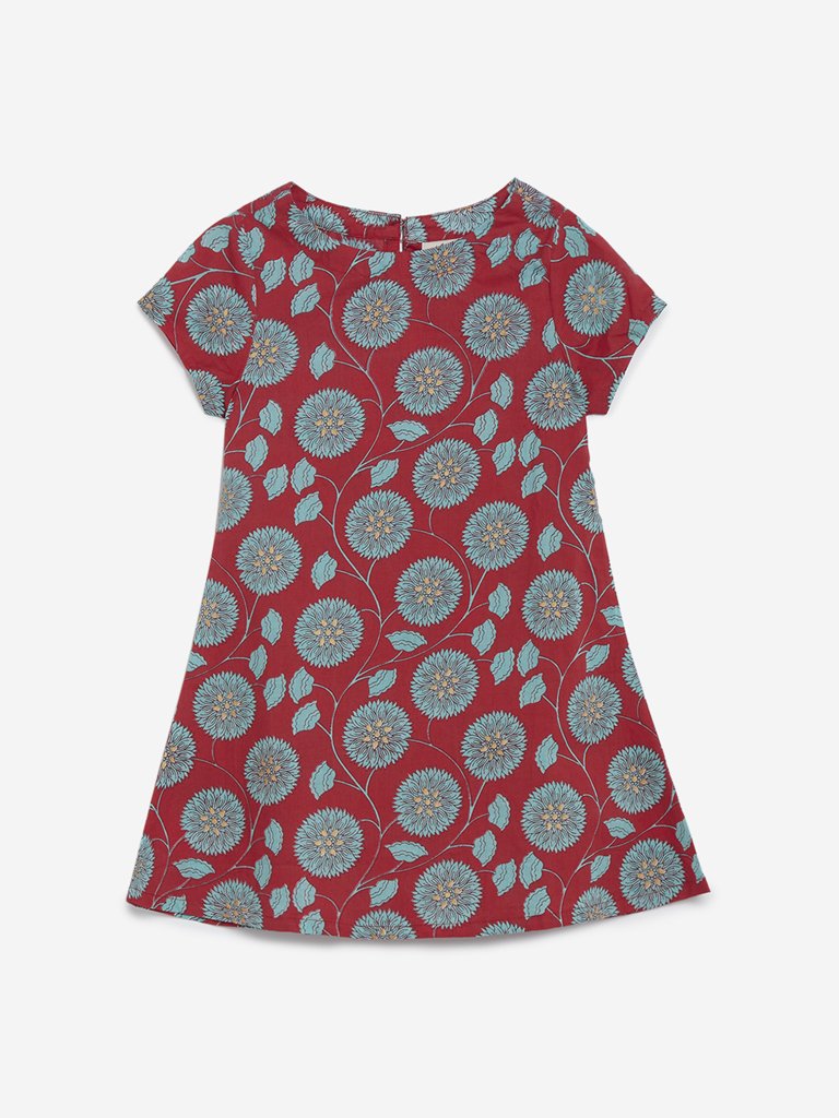 Utsa Kids Red Floral Printed Kurta