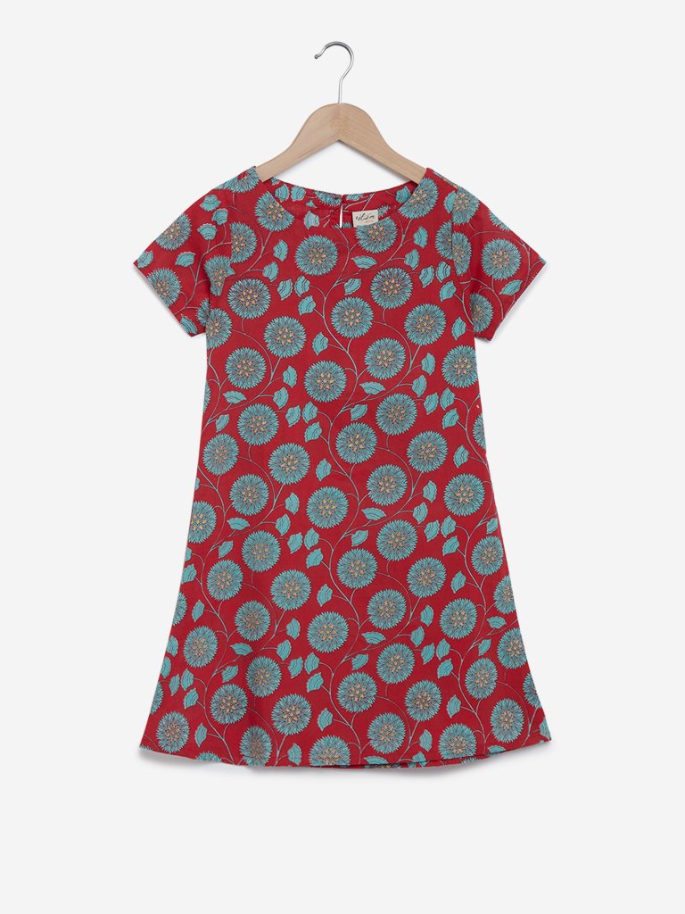 Utsa Kids Red Floral Printed Kurta
