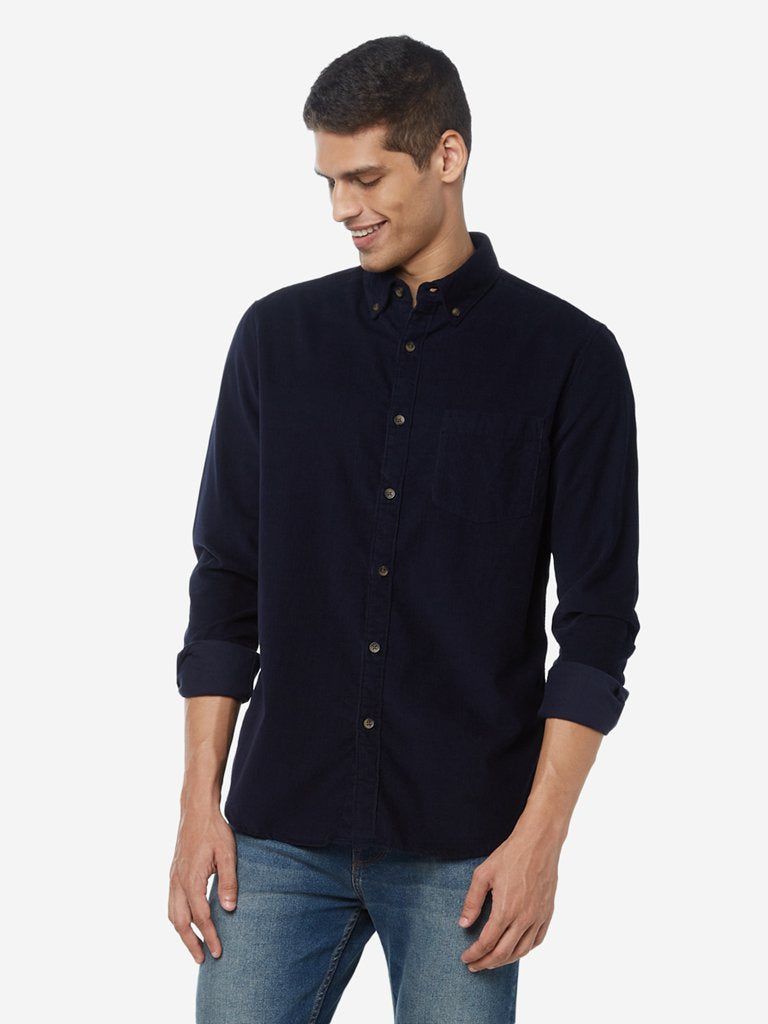WES Casuals Navy Slim Fit Corduroy Shirt