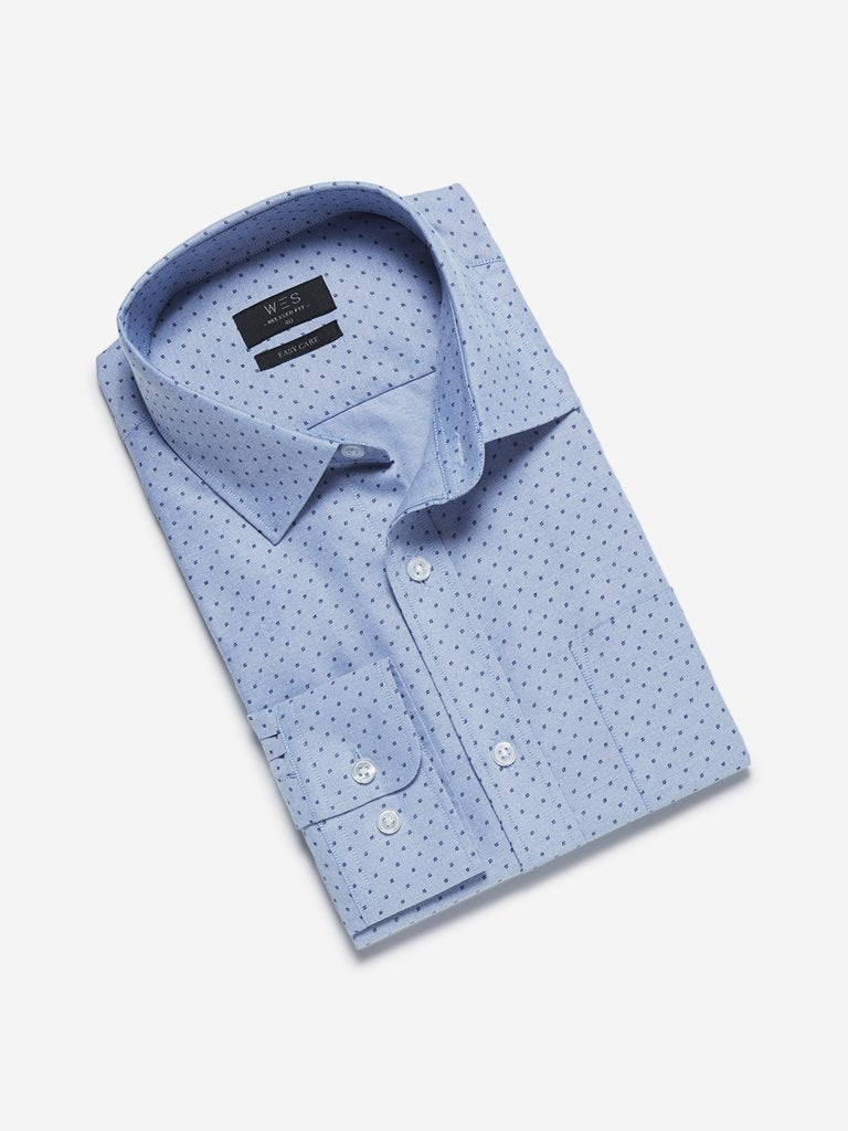 WES Formals Blue Printed Relaxed Fit Shirt