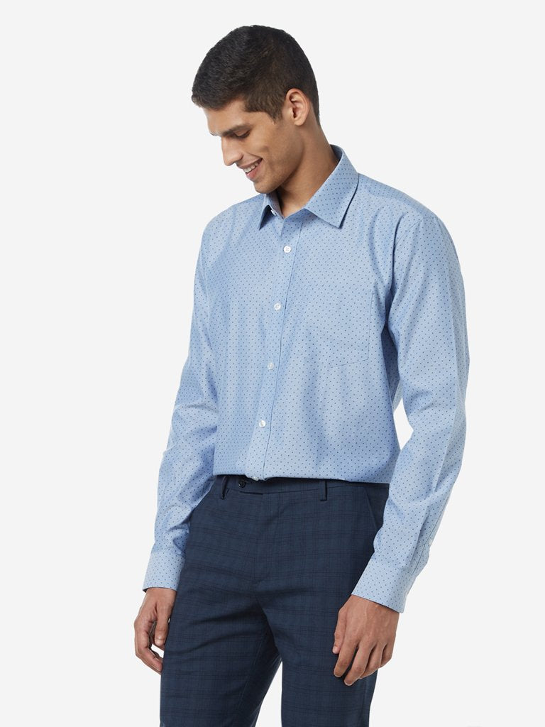 WES Formals Blue Printed Relaxed Fit Shirt