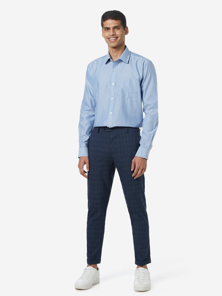 WES Formals Blue Printed Relaxed Fit Shirt