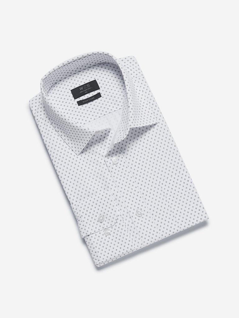 WES Formals White Printed Relaxed Fit Shirt