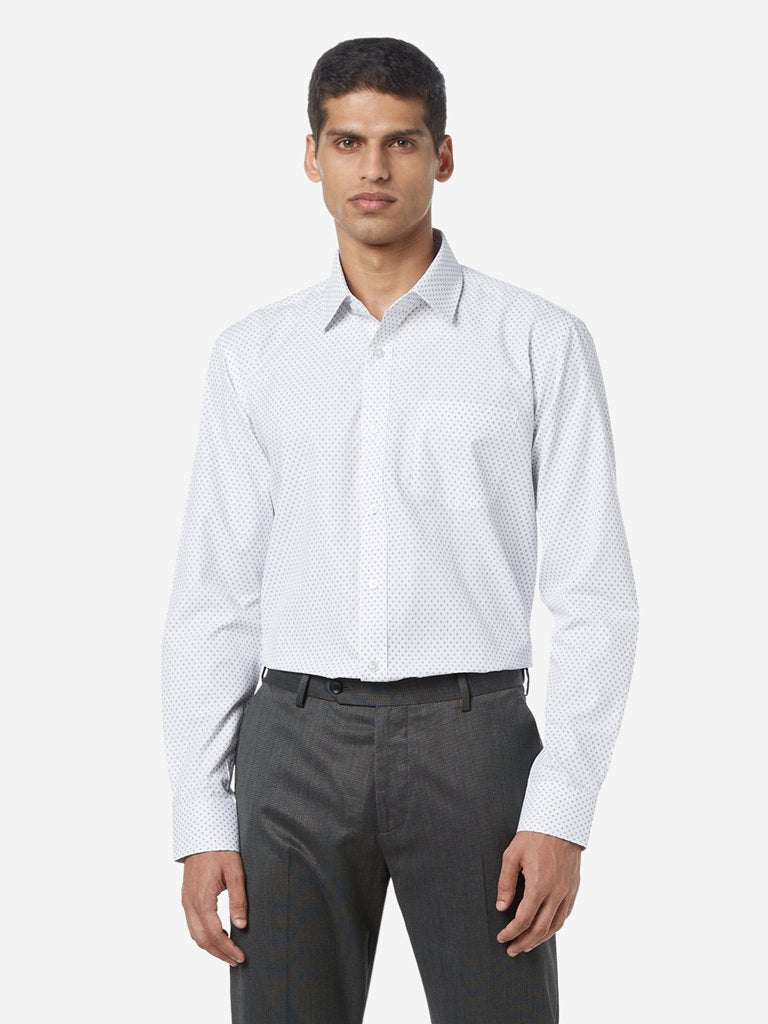 WES Formals White Printed Relaxed Fit Shirt