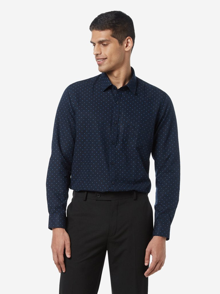 WES Formals Dark Blue Printed Slim Fit Shirt