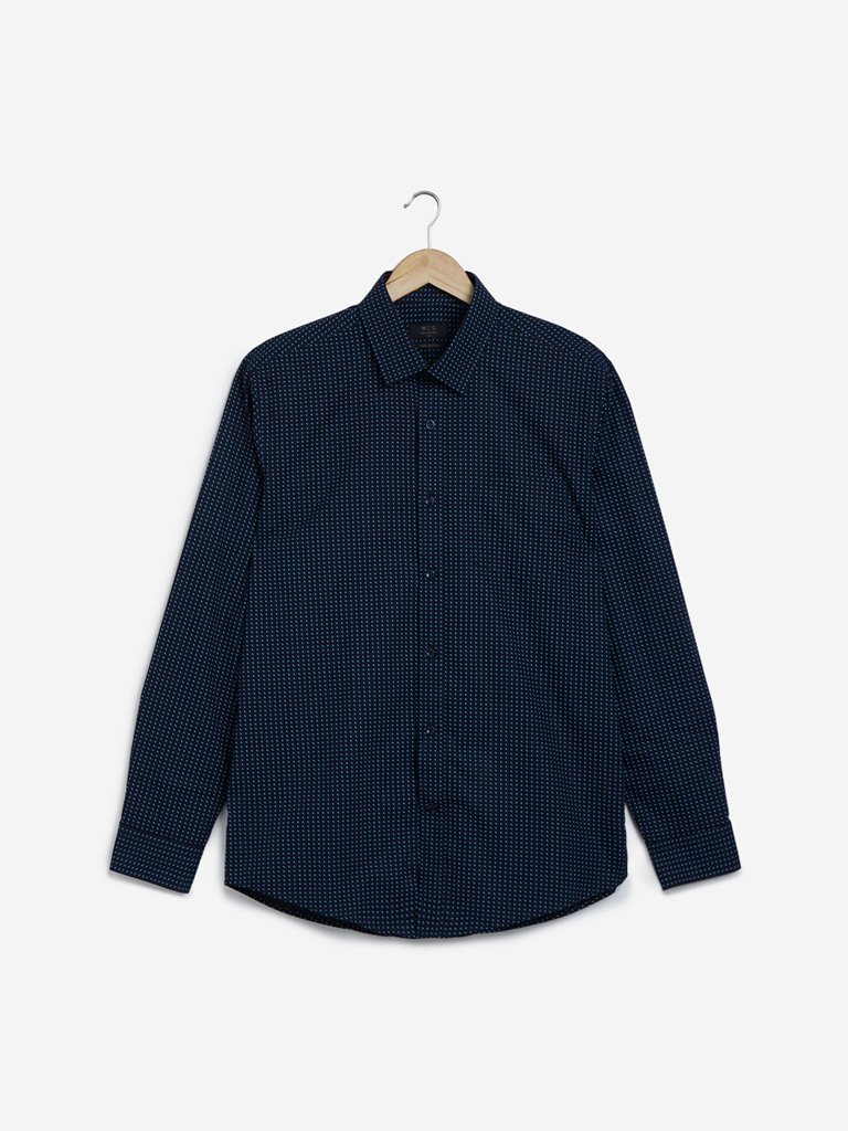 WES Formals Navy Printed Relaxed Fit Shirt
