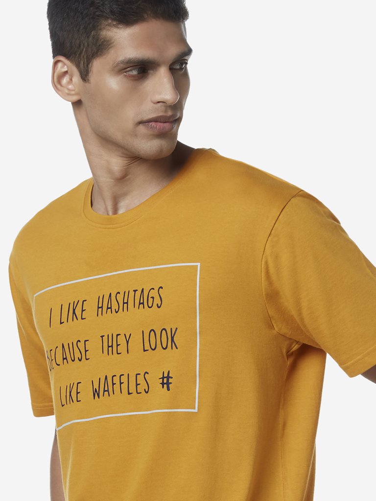 WES Lounge Mustard Printed Relaxed Fit T-Shirt