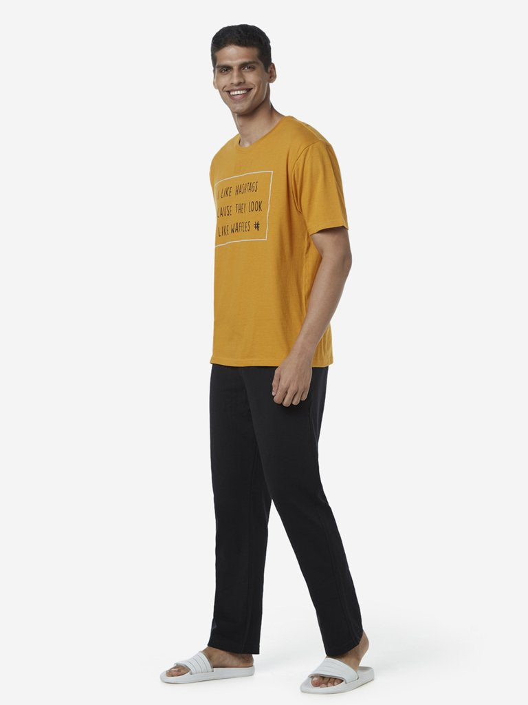 WES Lounge Mustard Printed Relaxed Fit T-Shirt