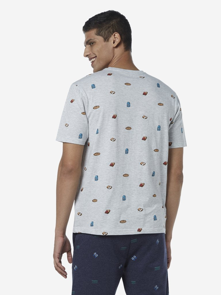 WES Lounge Grey Printed Relaxed Fit T-Shirt